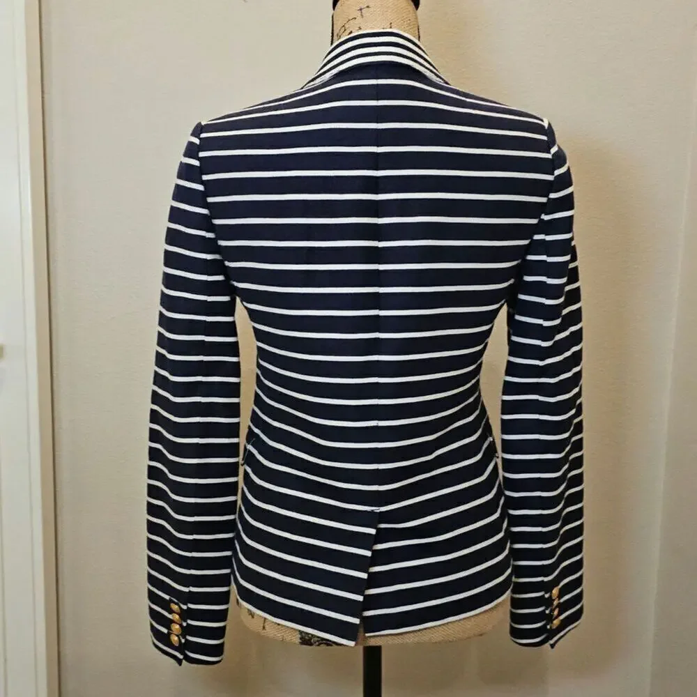 J. Crew Classic Schoolboy White/Navy Mixed Stripes Blazer Size 2